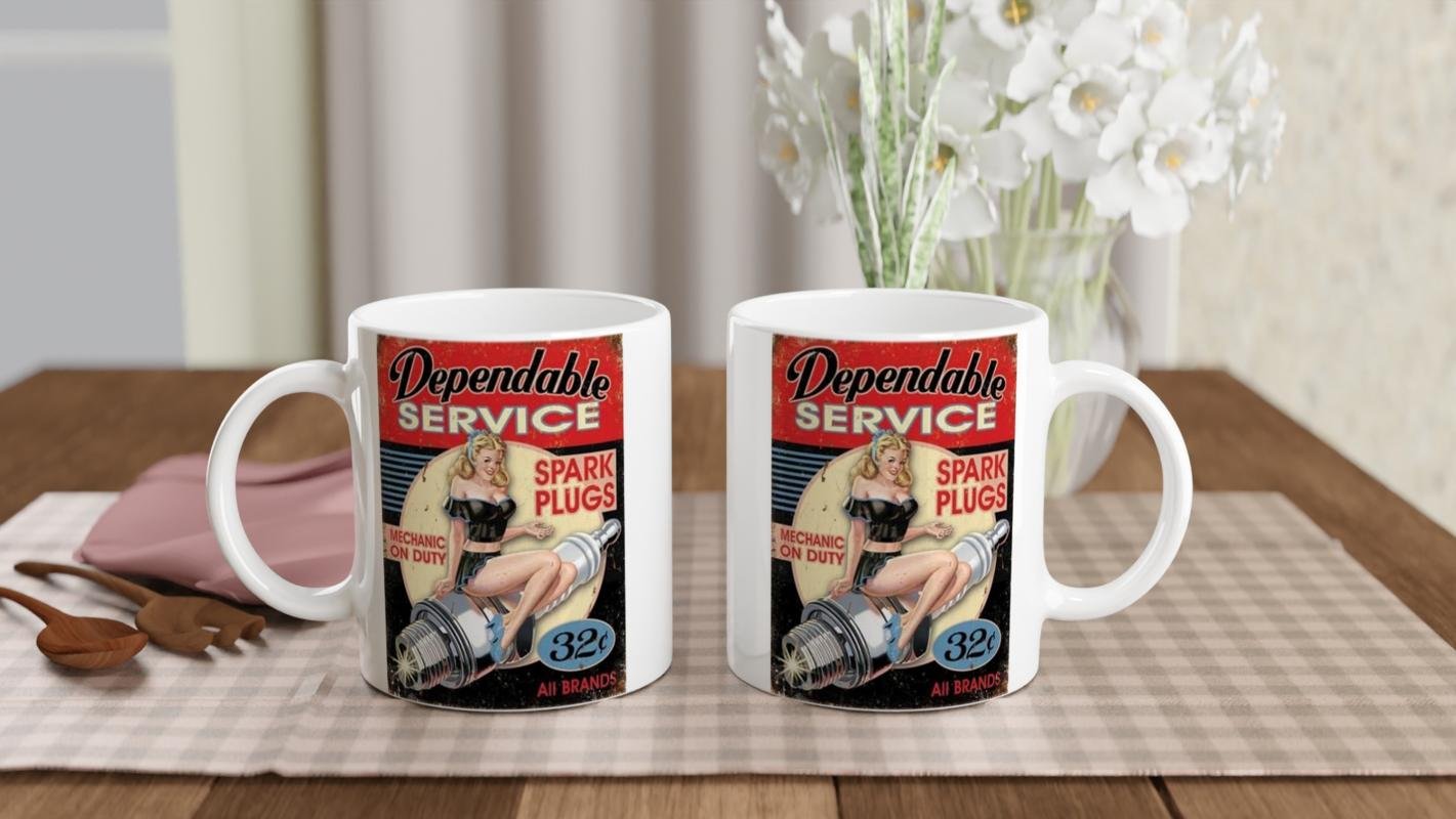 Pin-Up Bujili Retro Garaj Temalı Kupa Bardak - 5