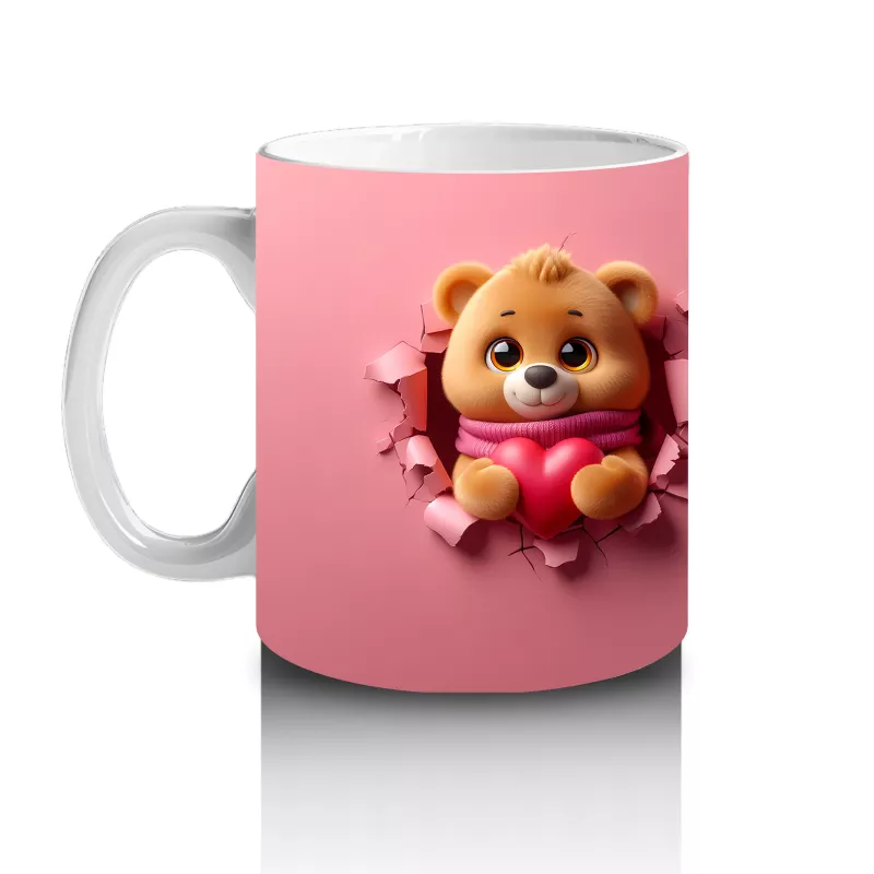 Ponponlu Bere Desenli Şirin Ayıcık Figür – Baskılı Kahve Kupası - 2