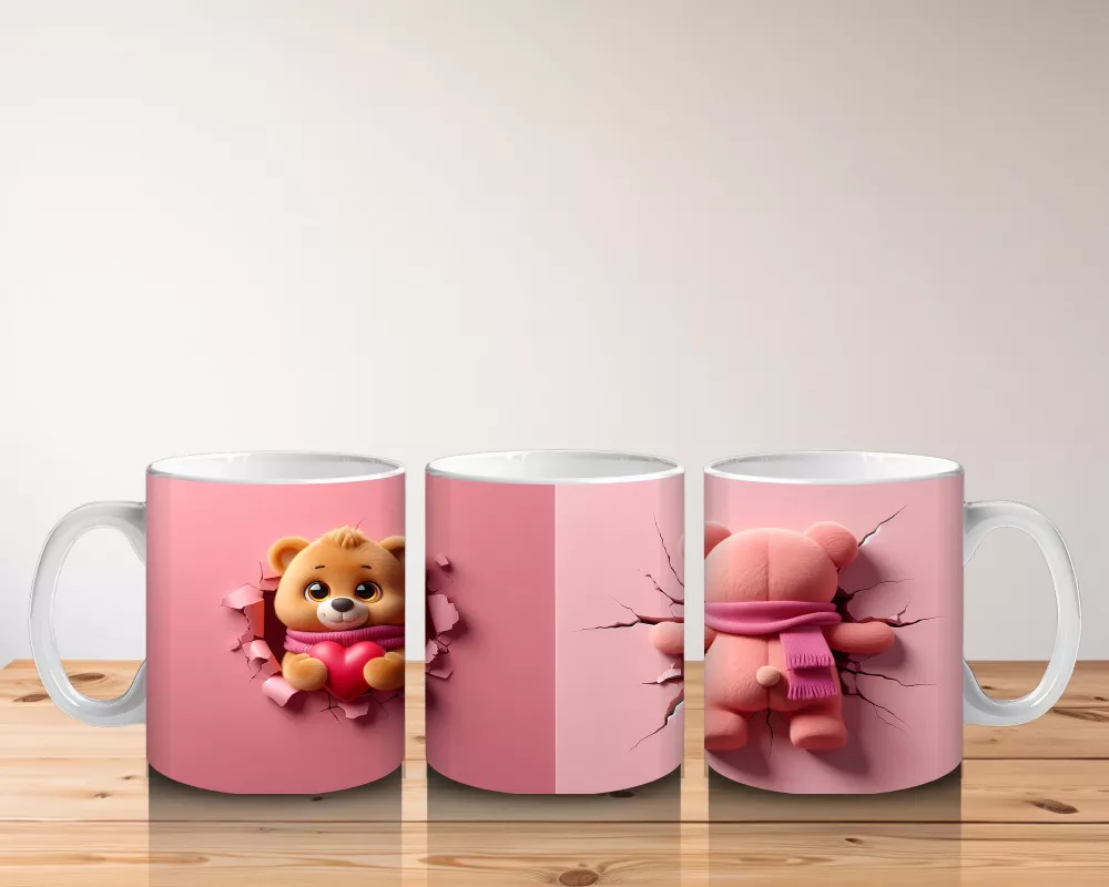 Ponponlu Bere Desenli Şirin Ayıcık Figür – Baskılı Kahve Kupası - 5