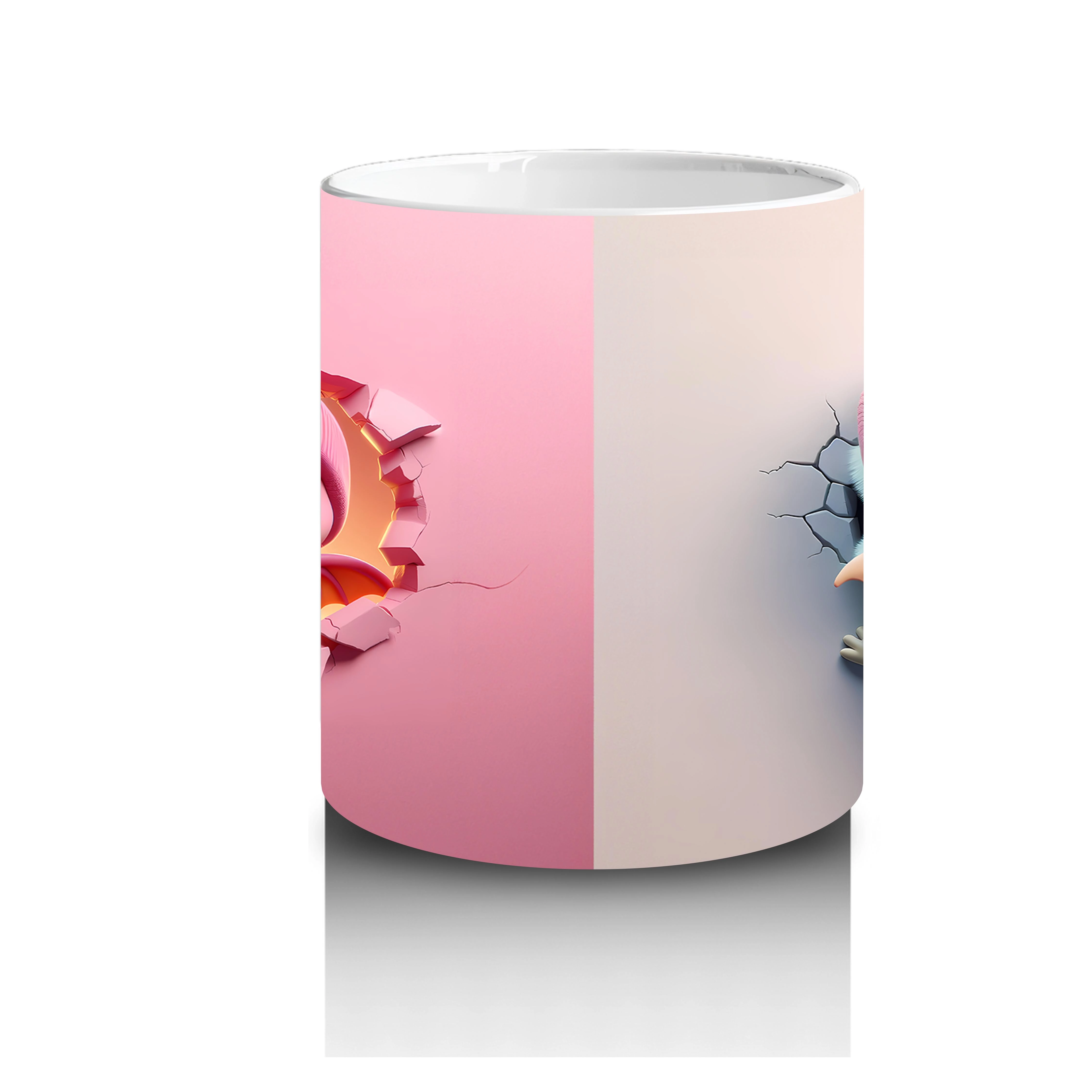 Ponponlu Pembe Kostümlü Kız Maskot ve Şapkalı Figür – Baskılı Kahve Kupası - 3