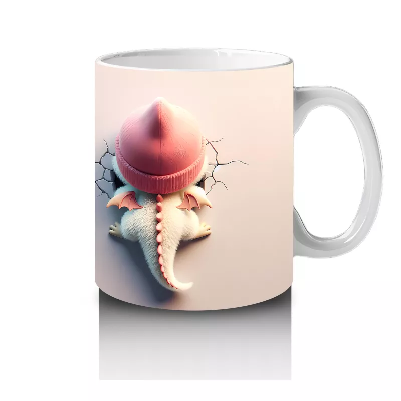 Ponponlu Pembe Kostümlü Kız Maskot ve Şapkalı Figür – Baskılı Kahve Kupası - 4