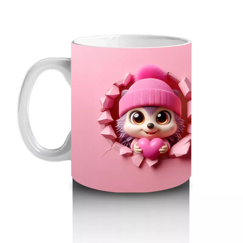 Ponponlu Şapkalı Maskot Kız ve Örgü Bere Figürü – Baskılı Kahve Kupası - 2