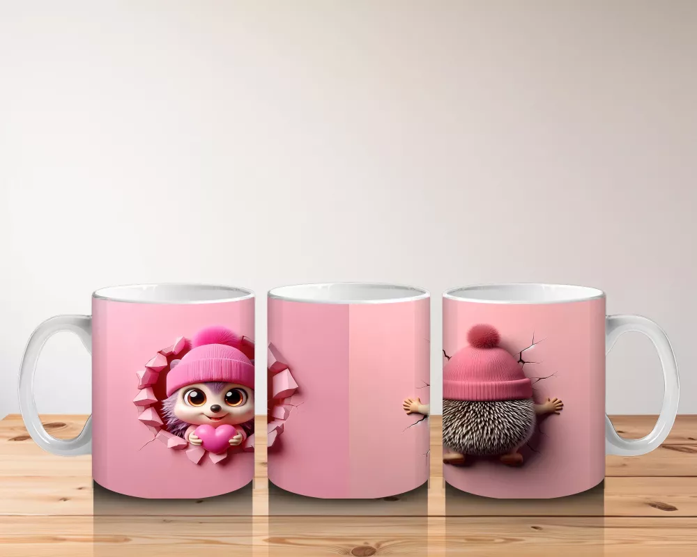 Ponponlu Şapkalı Maskot Kız ve Örgü Bere Figürü – Baskılı Kahve Kupası - 5