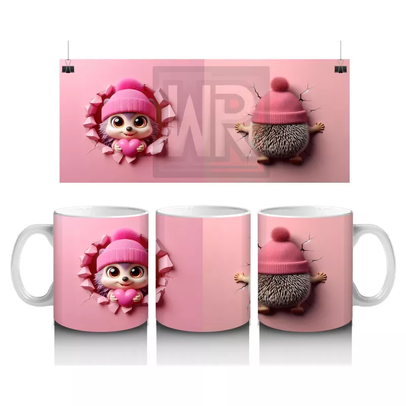 Ponponlu Şapkalı Maskot Kız ve Örgü Bere Figürü – Baskılı Kahve Kupası