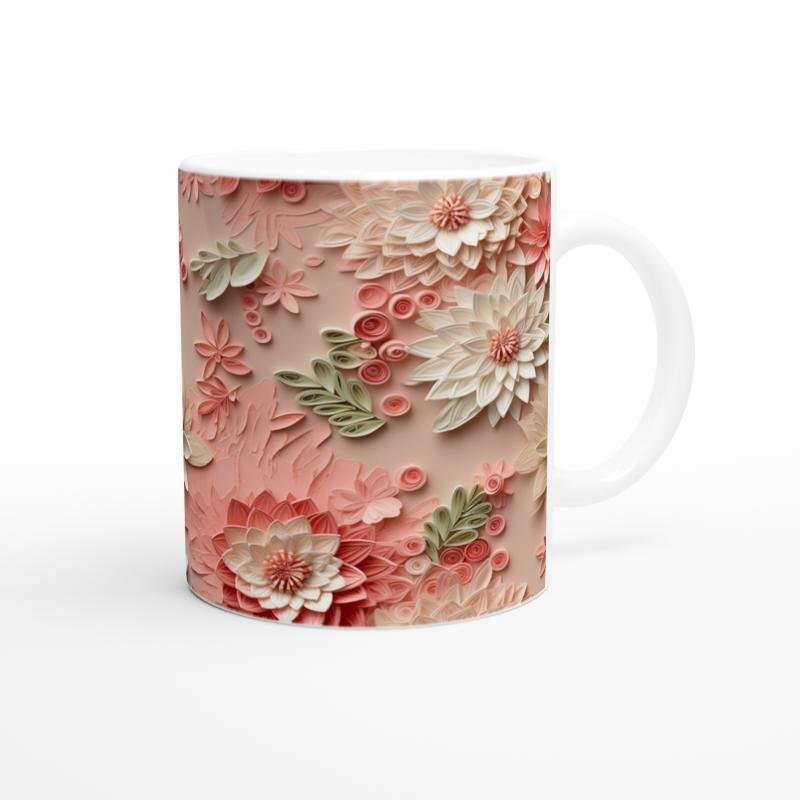 Pudra Bahçesi Çiçekli Rölyef Kupa Bardak - 3