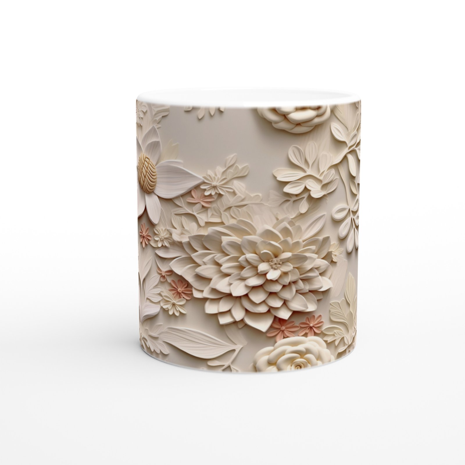 Pudra Detaylı Zarif Kabartmalı Çiçek Kupa Bardak - 2