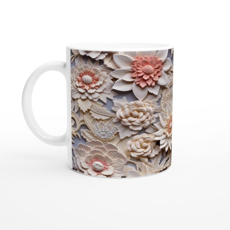 Pudra Tonlarında Zarif Rölyef Çiçekli Kupa Bardak