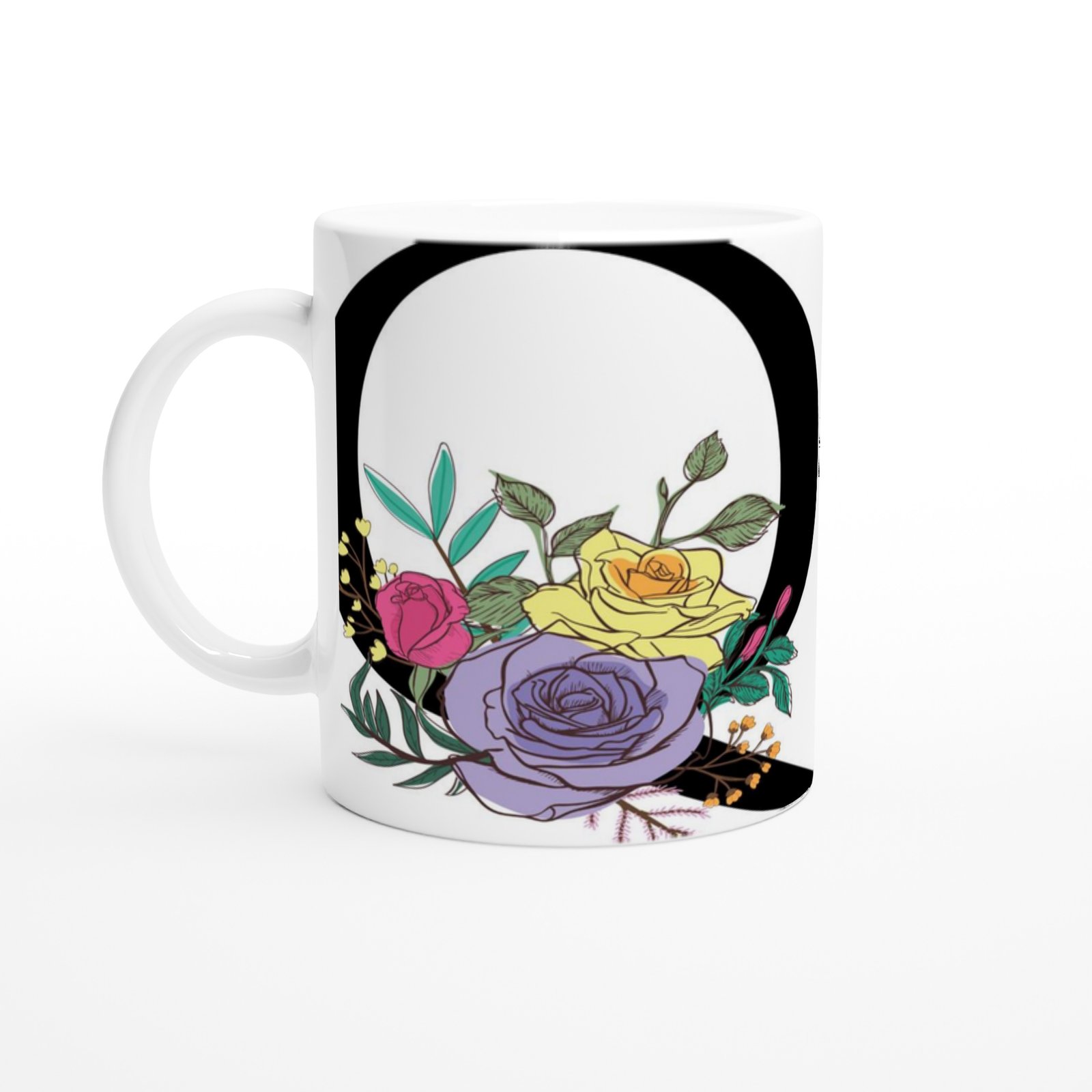 Q Harfi Çiçek Motifli Harfli Kupa Bardak