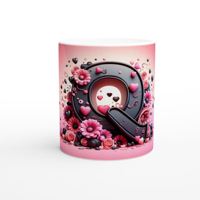 Q Harfi Renkli Desenli Kupa Bardak