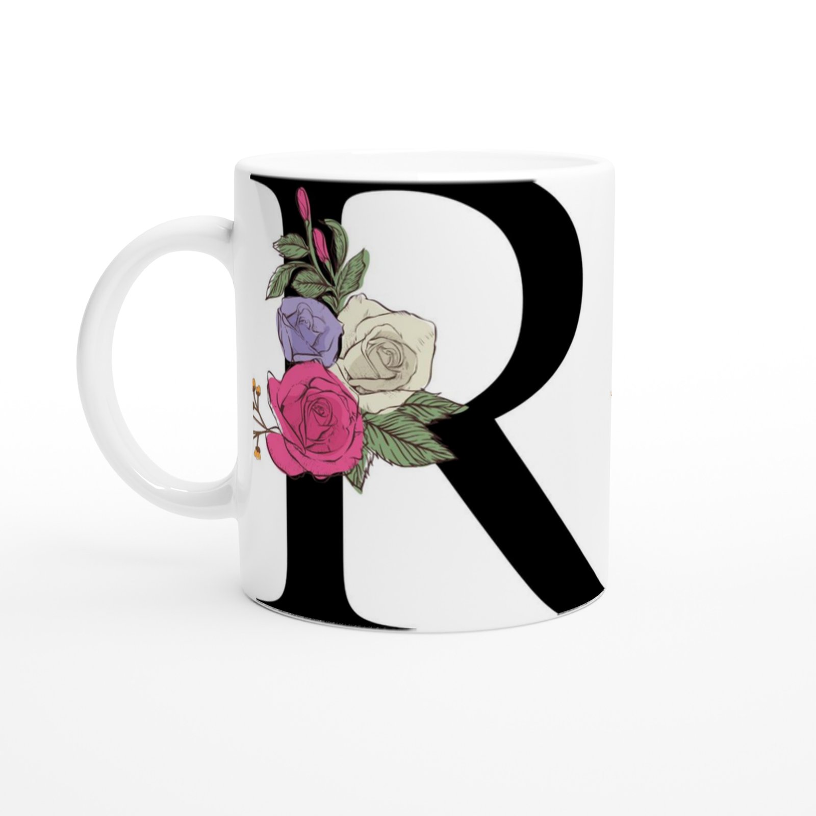 R Harfi Çiçek Süslemeli Harfli Kupa Bardak