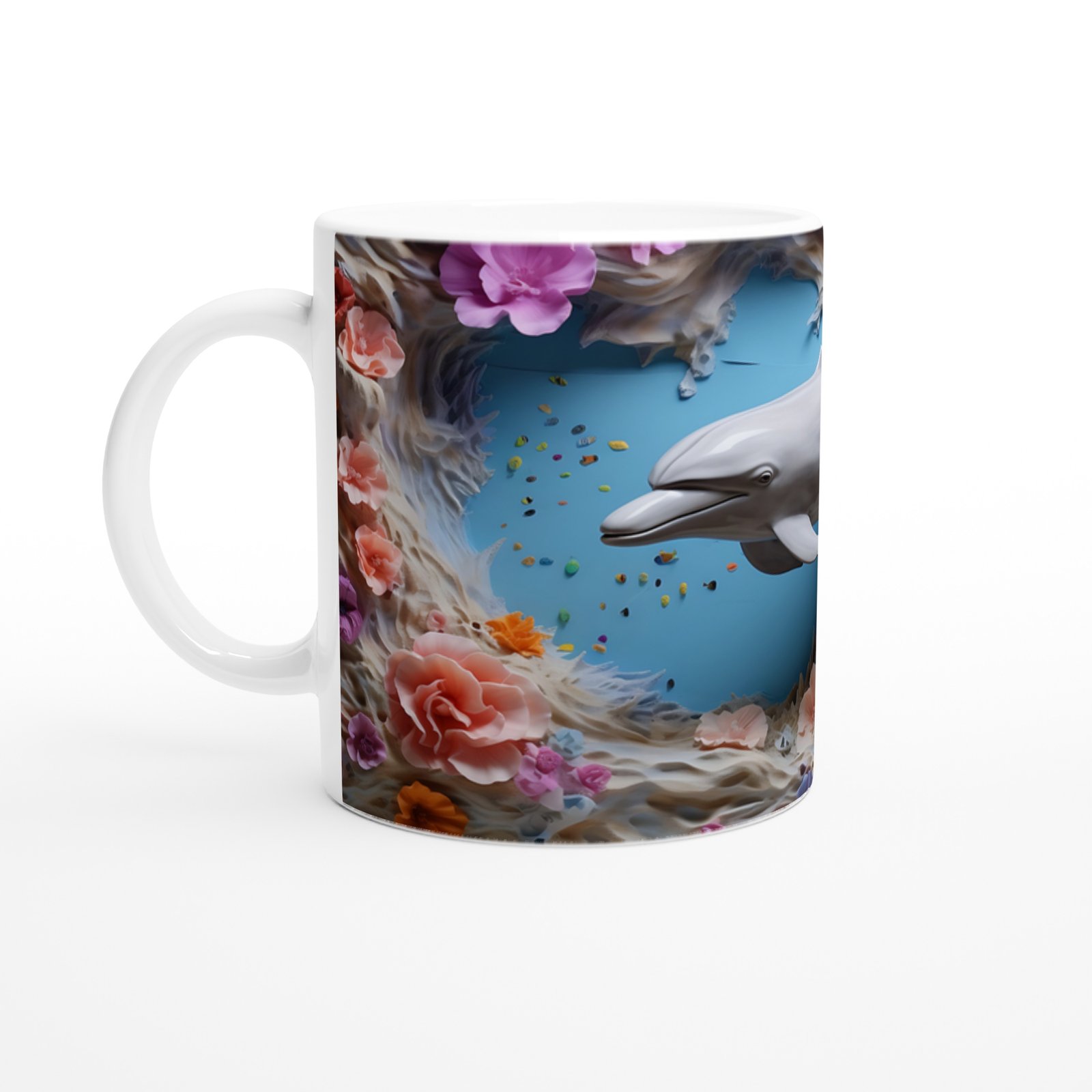 Rengarenk Mercanlar Arasında Neşeli Yunus Temalı Su Altı Kupa Bardak - 2