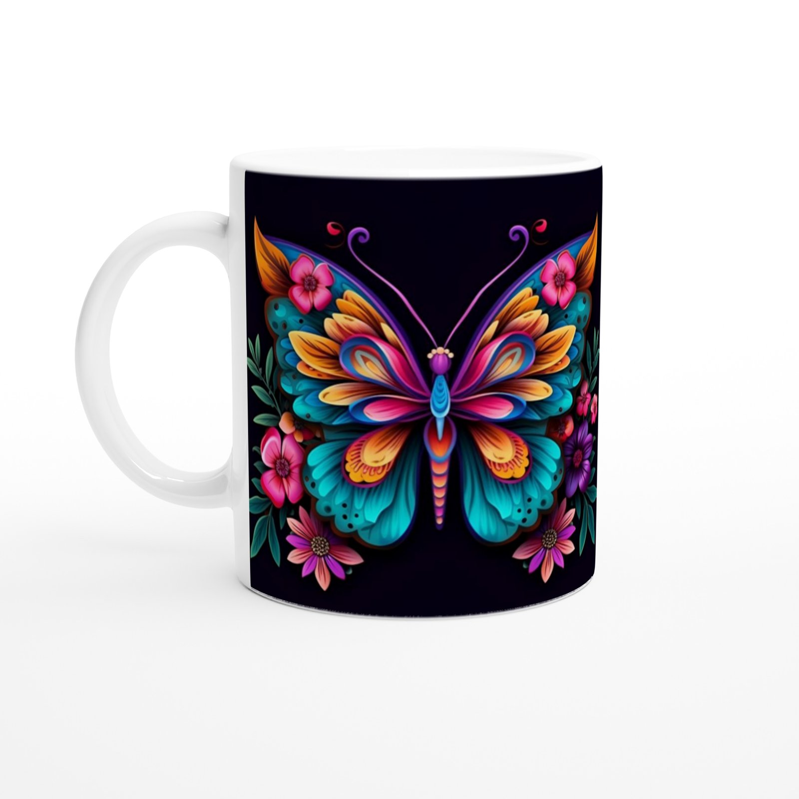 Renk Cümbüşü Çiçekli Kelebek Kupa Bardak