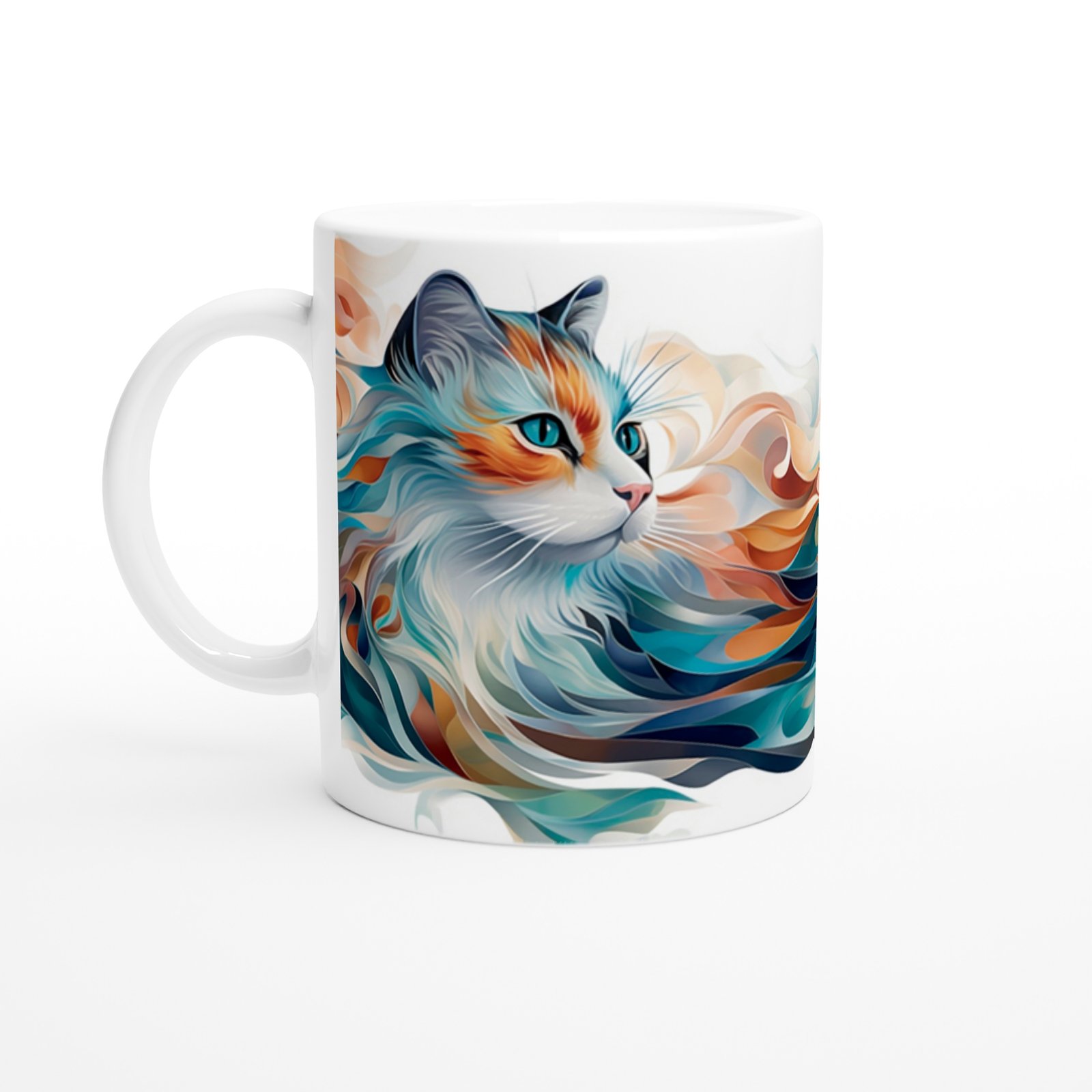 Renk Dalgaları Arasında Büyüleyici Kedi Temalı Baskılı Kupa Bardak