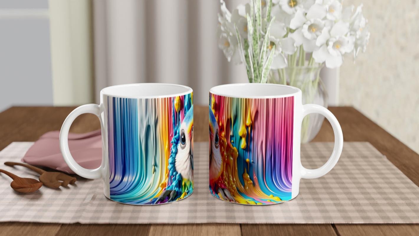 Renk Dalgaları Arasından Bakan Papağan Temalı Baskılı Kupa Bardak - 5