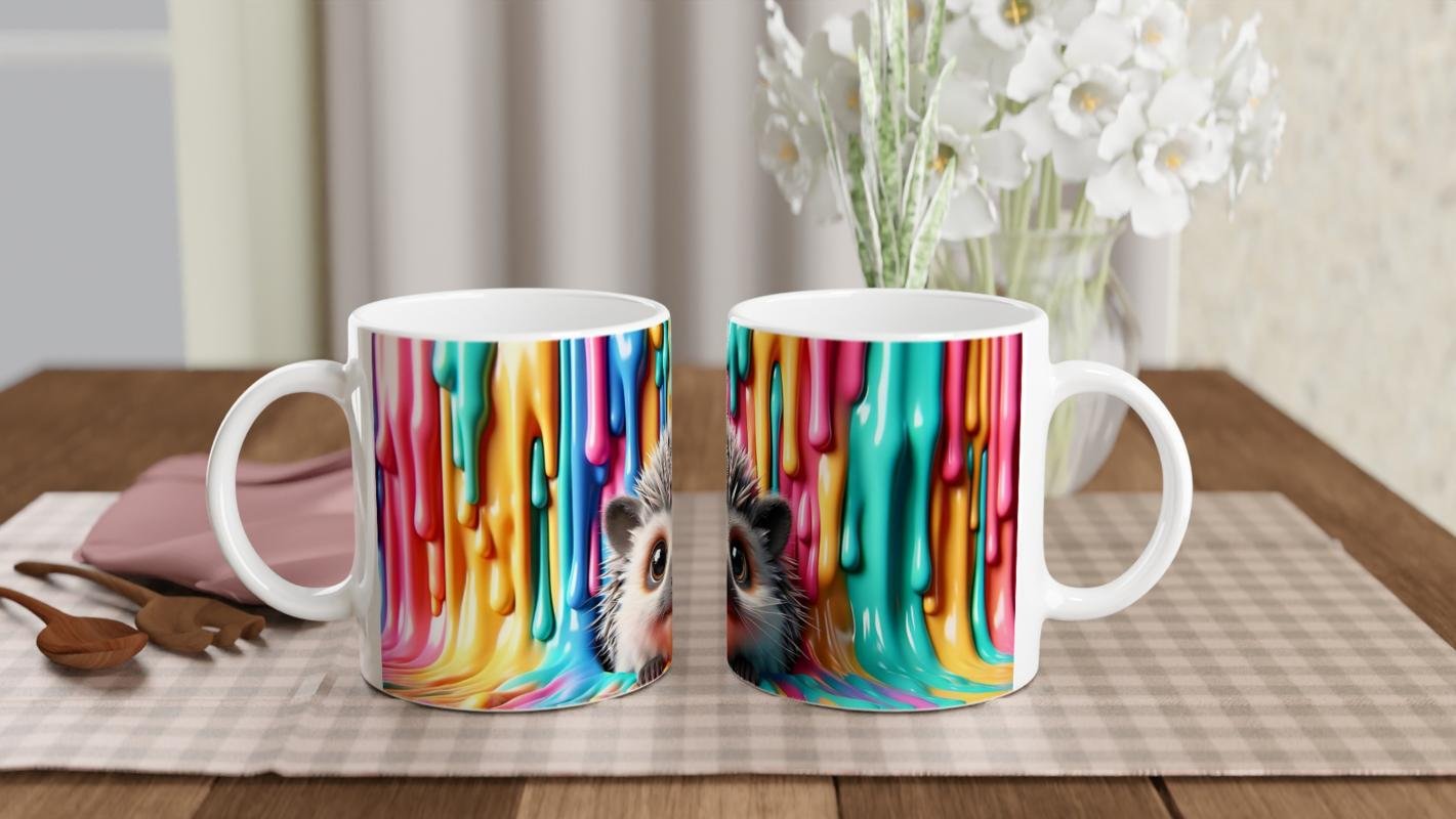 Renk Dalgası Arasından Bakan Kirpi Temalı Baskılı Kupa Bardak - 5