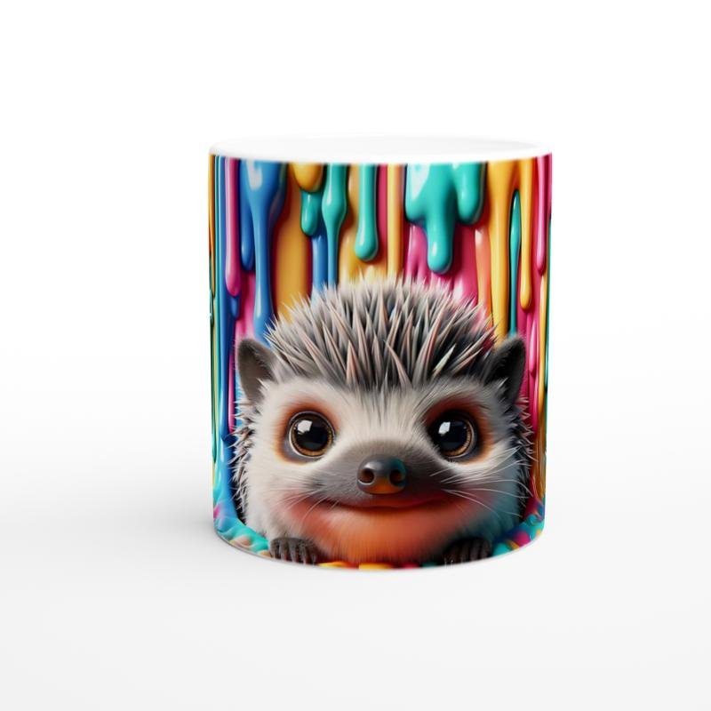 Renk Dalgası Arasından Bakan Kirpi Temalı Baskılı Kupa Bardak