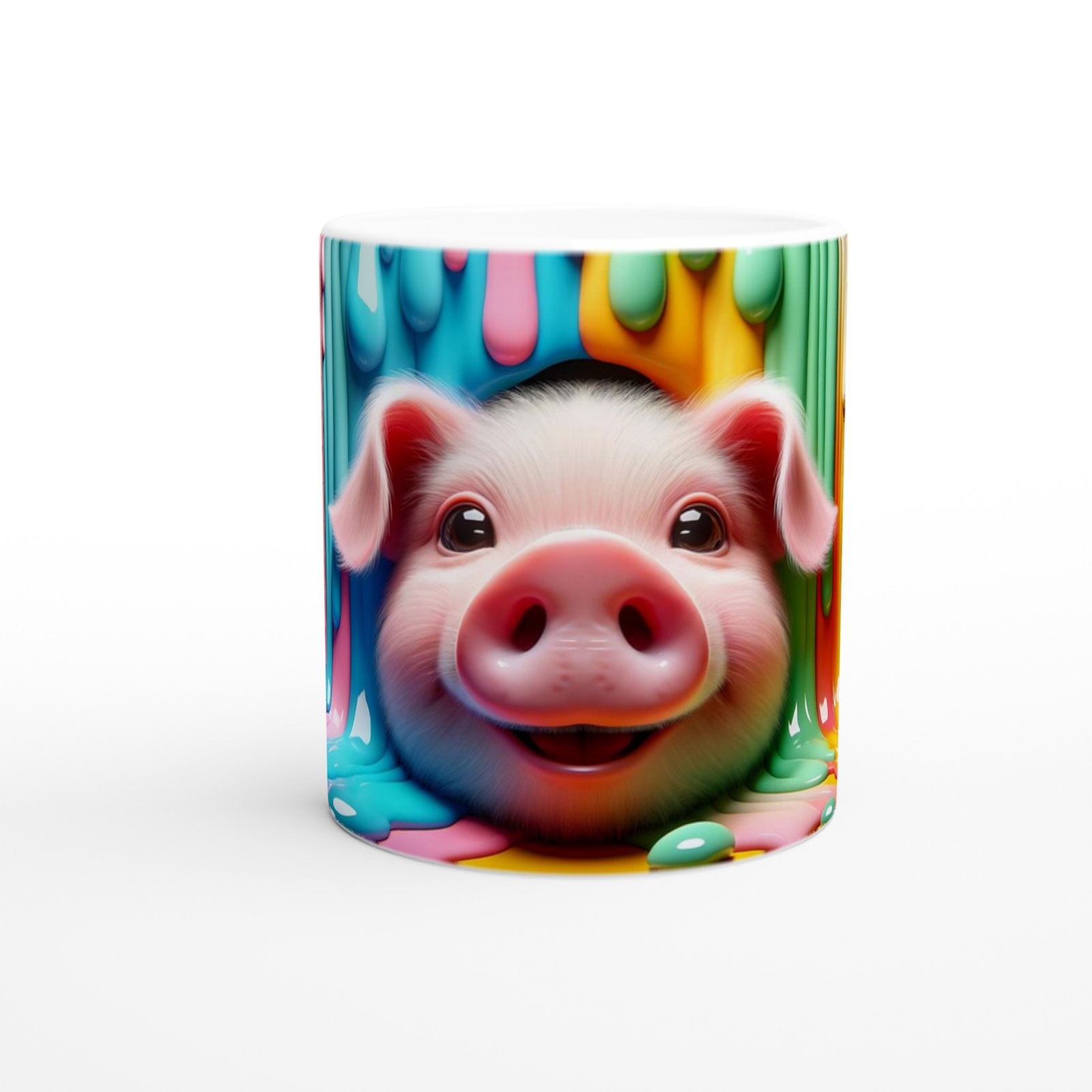 Renk Dalgasının İçinden Bakan Domuzcuk Temalı Baskılı Kupa Bardak