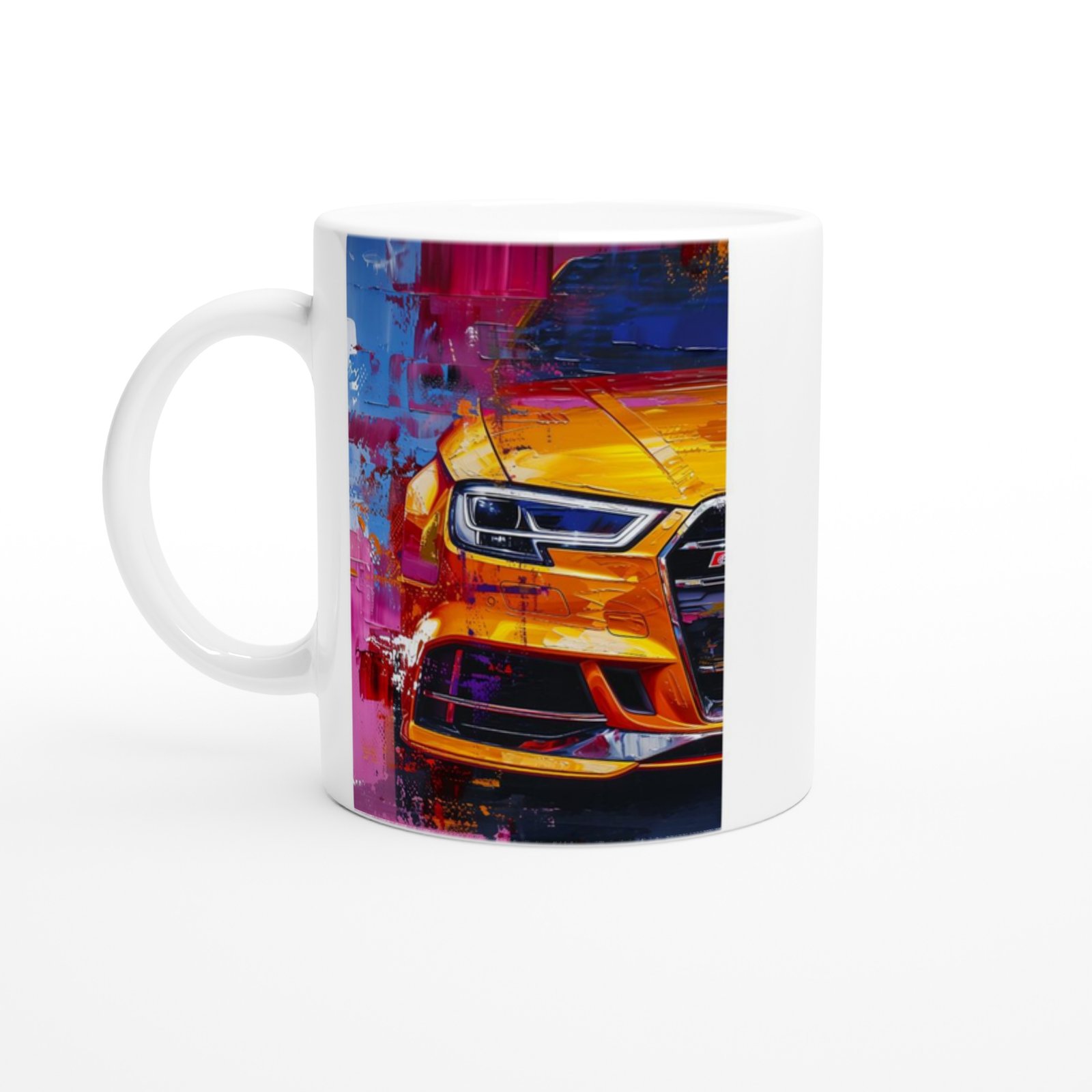 Renk Patlamalı Sarı Spor Araba Baskılı Kupa Bardak