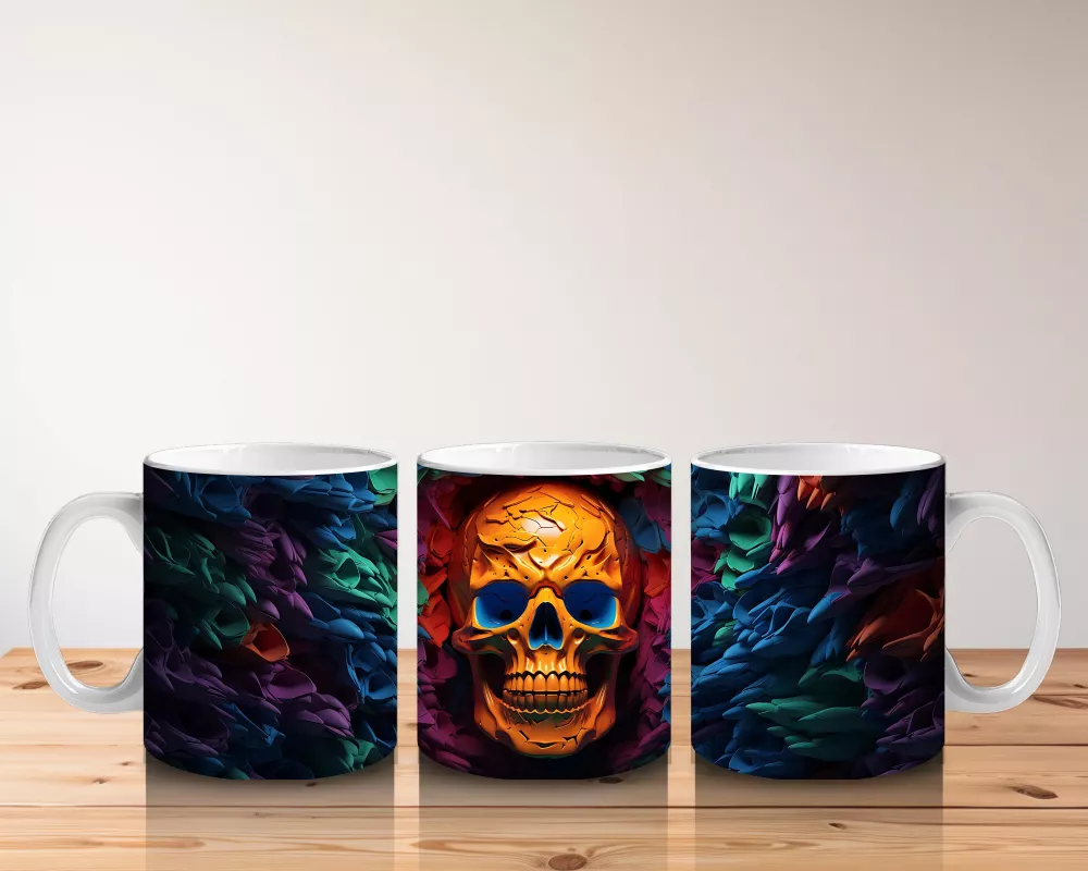 Renk Patlaması Arasında Parlayan Kafatası – Hediyelik Kahve Kupası - 5