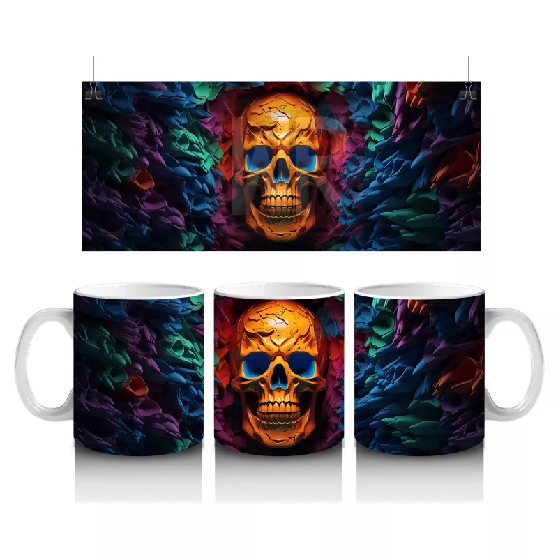 Renk Patlaması Arasında Parlayan Kafatası – Hediyelik Kahve Kupası