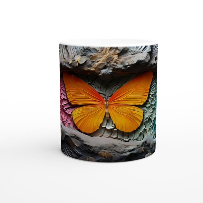 Renklerin Dansı İçinden Fırlayan Kelebek Temalı Baskılı Kupa Bardak