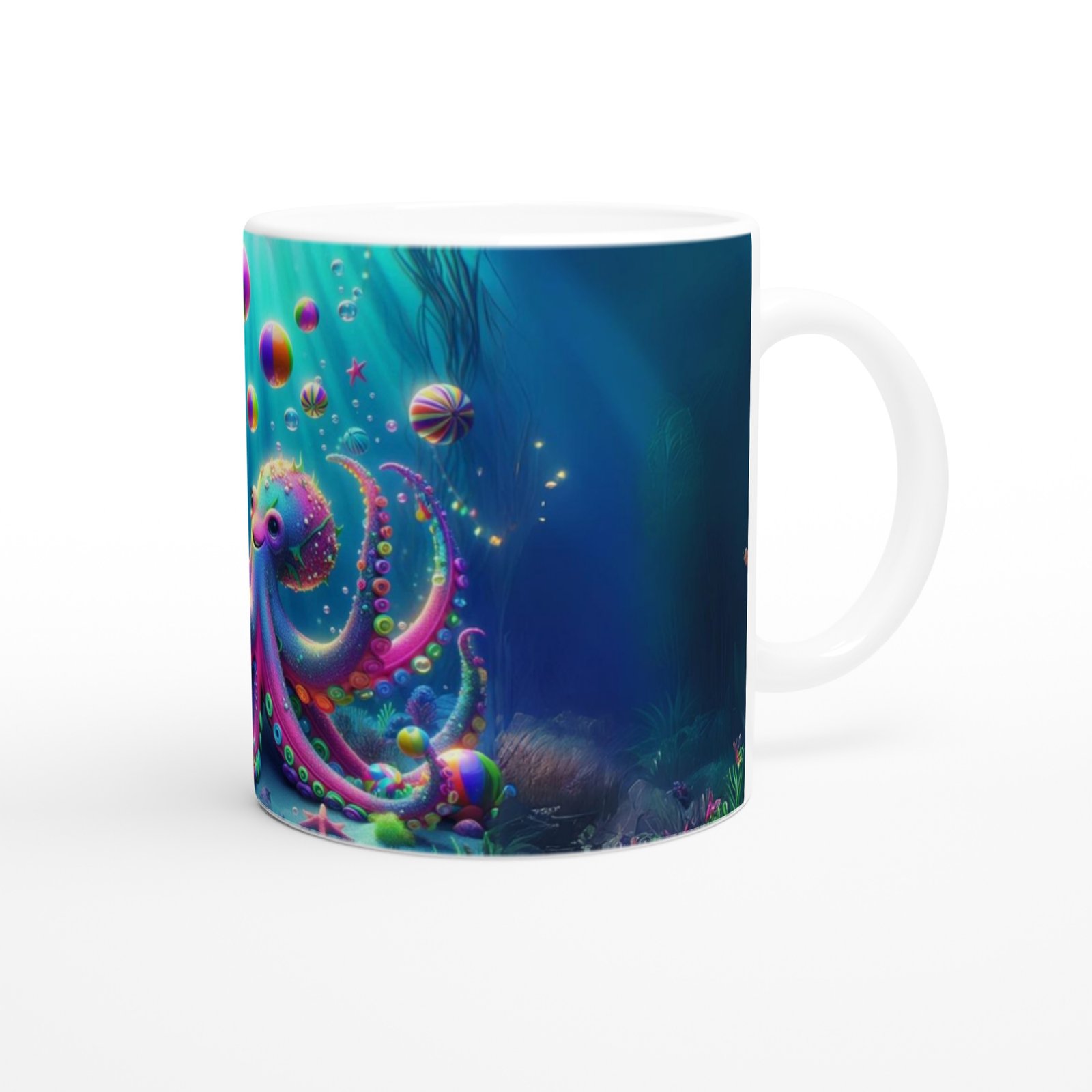 Renkli Ahtapot ve Balonlar Baskılı Kupa Bardak - 3