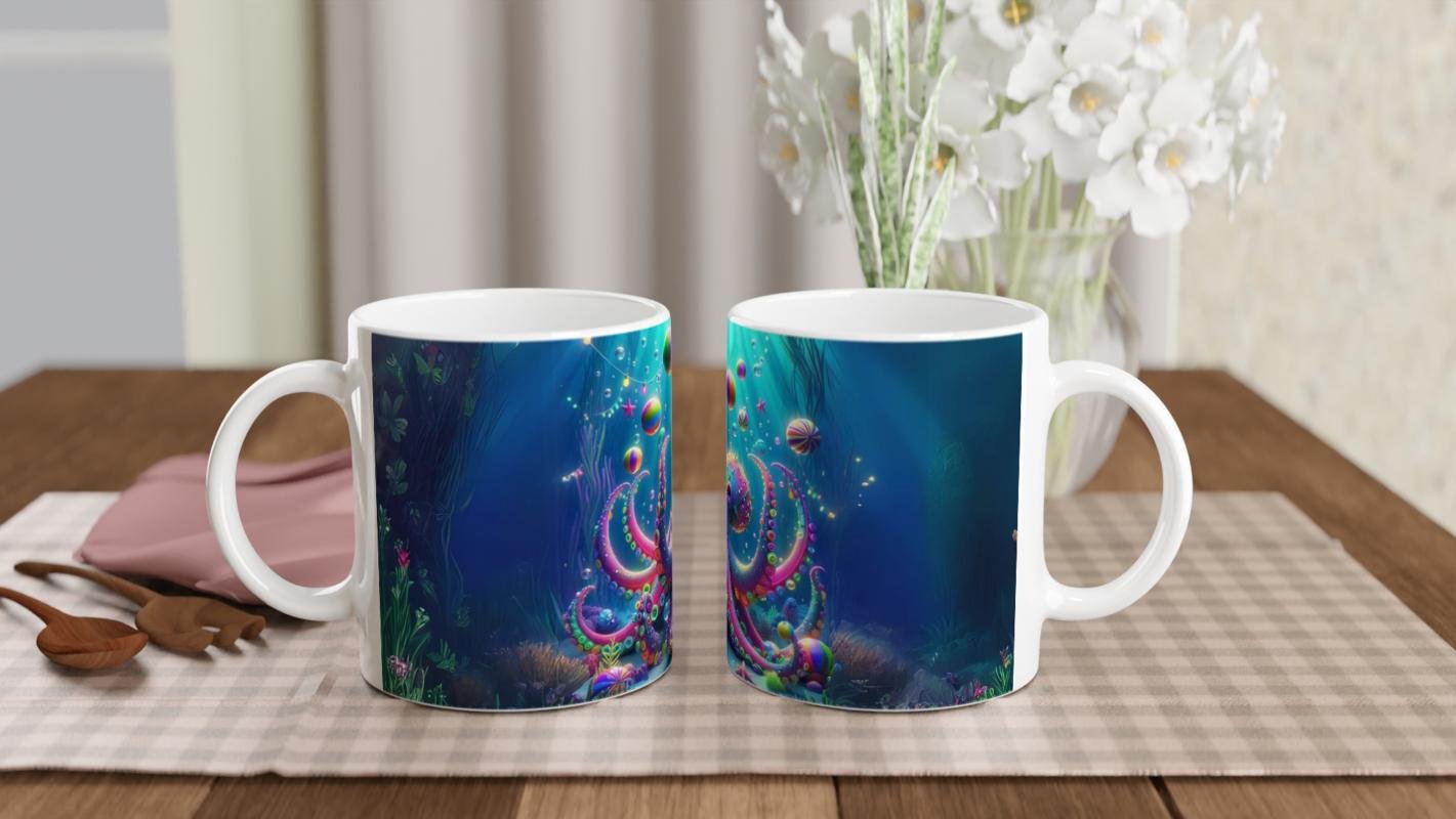 Renkli Ahtapot ve Balonlar Baskılı Kupa Bardak - 5