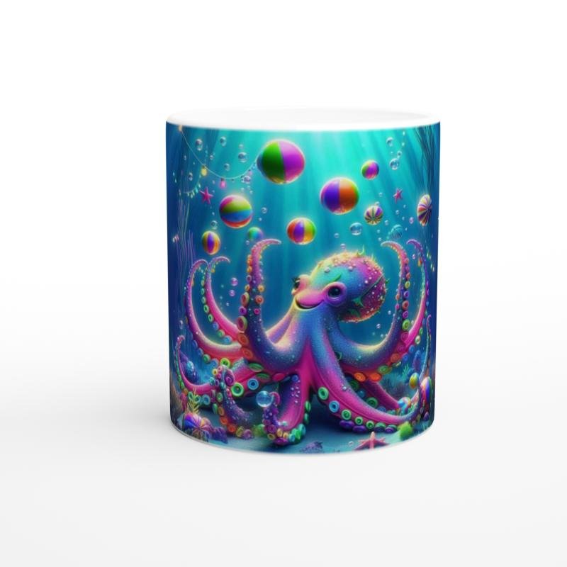 Renkli Ahtapot ve Balonlar Baskılı Kupa Bardak