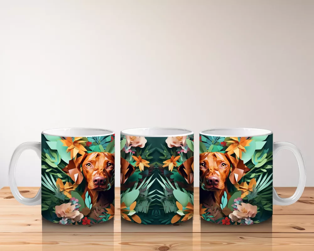 Renkli Arka Planda Ayna Simetrili Köpek – Baskılı Kahve Kupası - 5