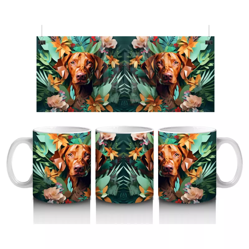 Renkli Arka Planda Ayna Simetrili Köpek – Baskılı Kahve Kupası