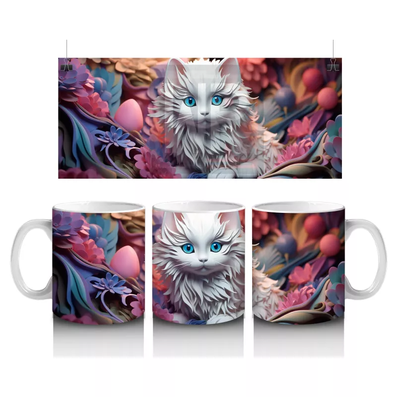 Renkli Arka Planda Göz Alıcı Kedi – Baskılı Kahve Kupası