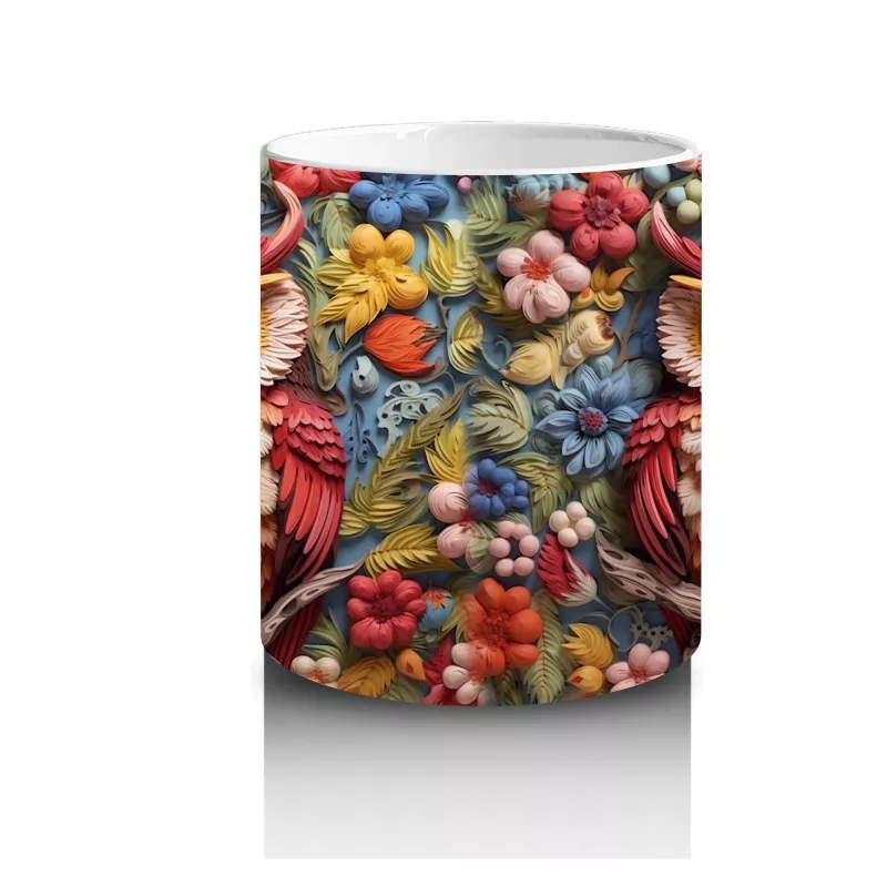 Renkli Arka Planlı Çift Baykuş – Baskılı Kupa - 3