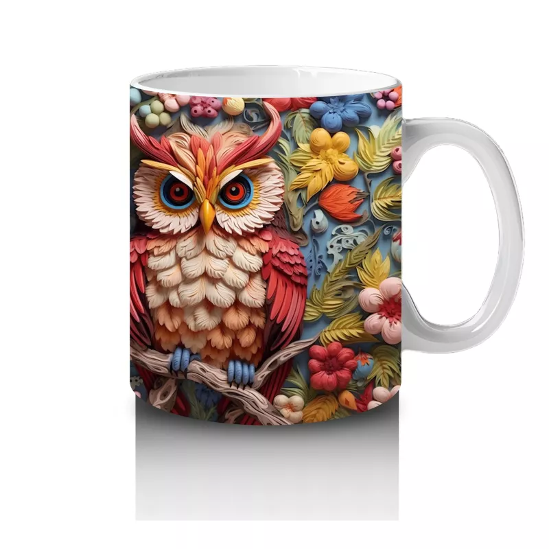 Renkli Arka Planlı Çift Baykuş – Baskılı Kupa - 4