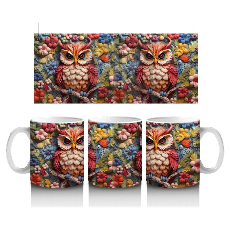 Renkli Arka Planlı Çift Baykuş – Baskılı Kupa