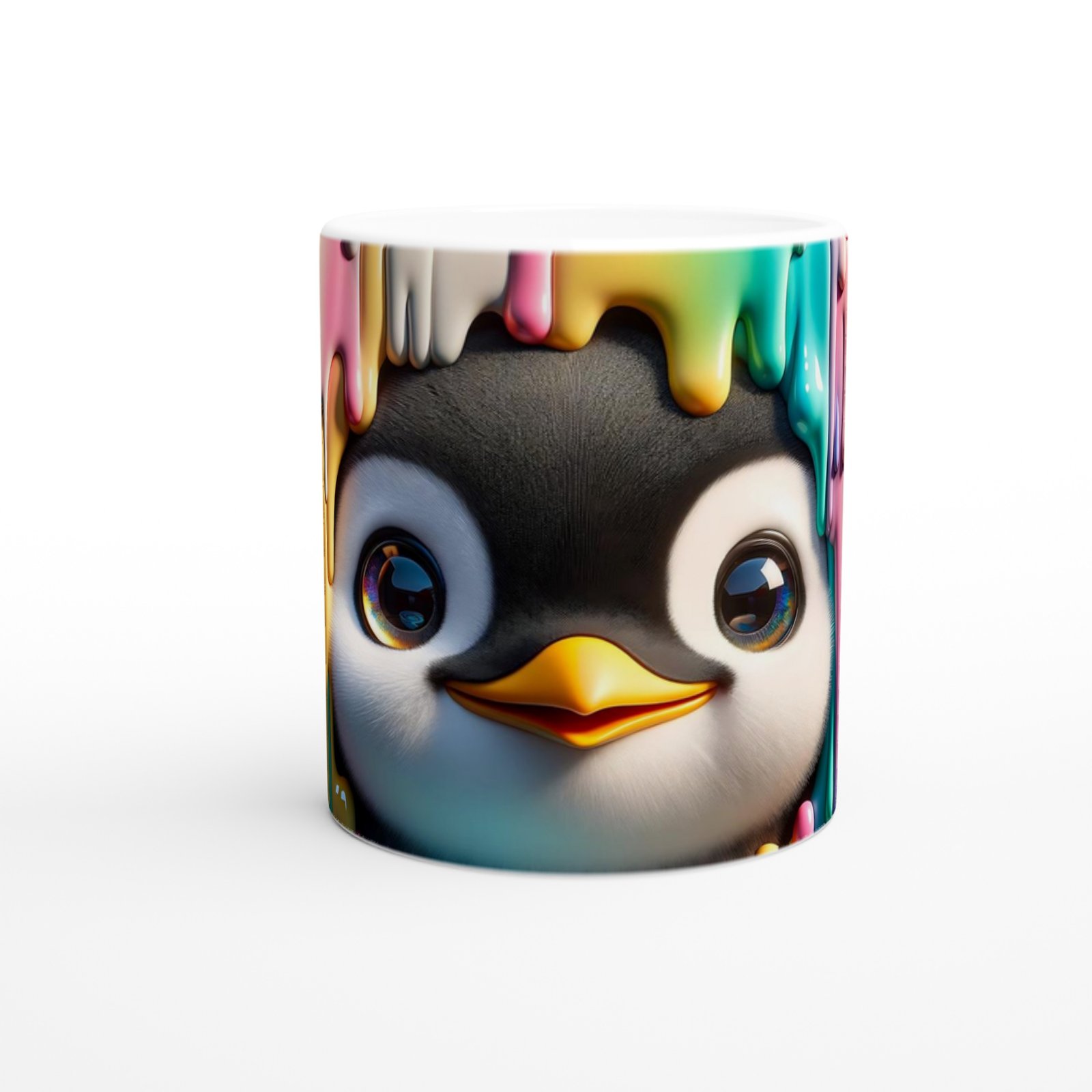 Renkli Boyalar Arasından Bakan Penguen Temalı Baskılı Kupa Bardak