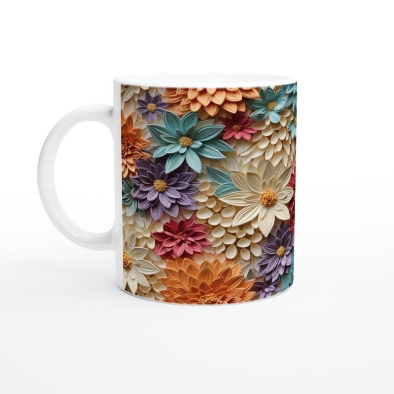 Renkli Çiçek Bahçesi Rölyef Kupa Bardak