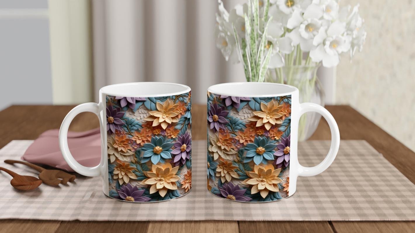 Renkli Çiçek Desenli Pastel Kupa - 5