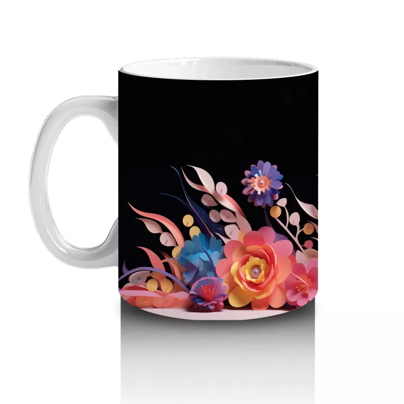 Renkli Çiçekler Arasında Büyüleyici Kedi – Baskılı Kahve Kupası - 2