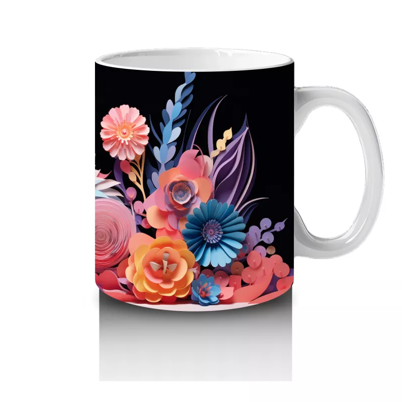 Renkli Çiçekler Arasında Büyüleyici Kedi – Baskılı Kahve Kupası - 4