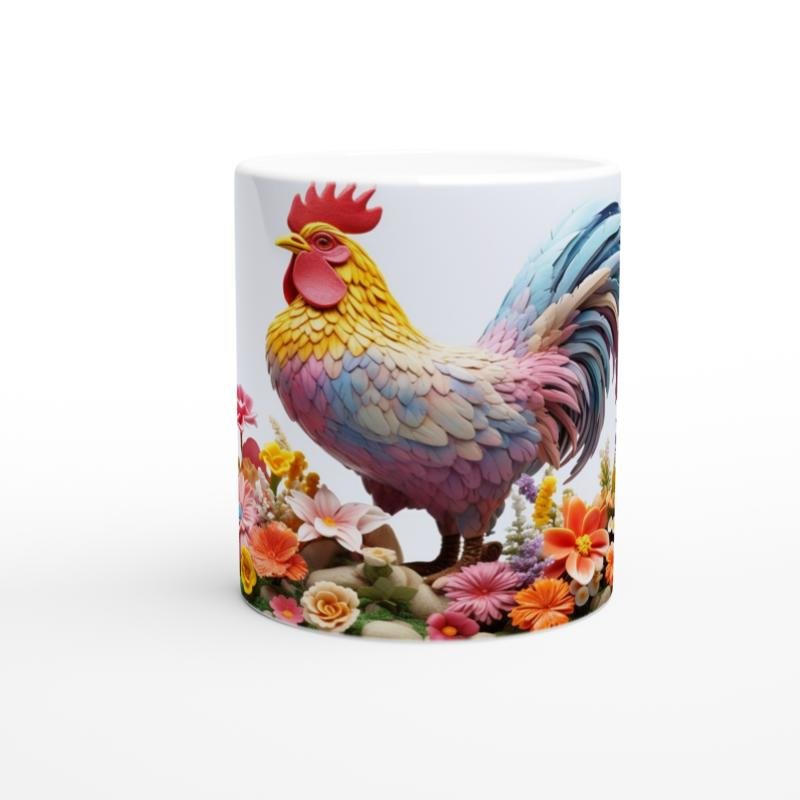 Renkli Çiçekler Arasında Pastel Horoz Baskılı Kupa Bardak