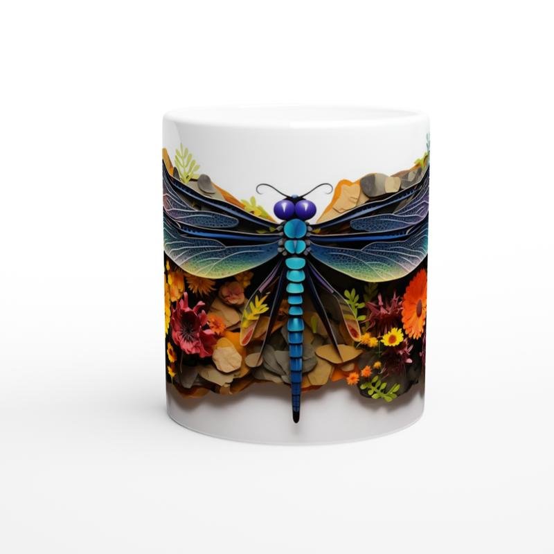 Renkli Çiçekler Arasında Yusufçuk Temalı Baskılı Kupa Bardak