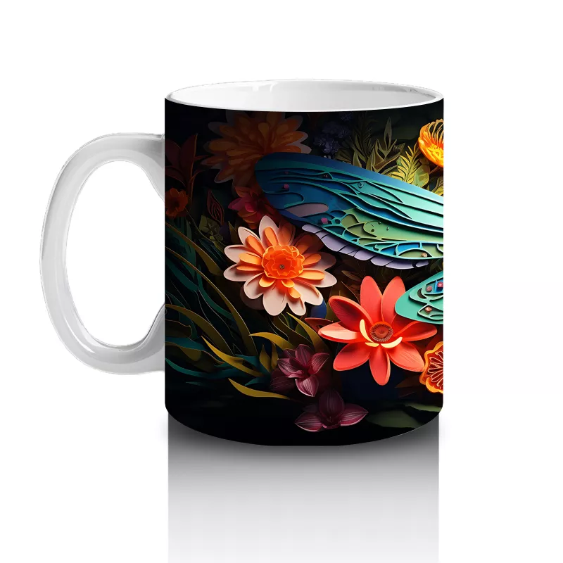 Renkli Çiçekler ve Dev Yusufçuk Armonisi – Baskılı Kahve Kupası - 2