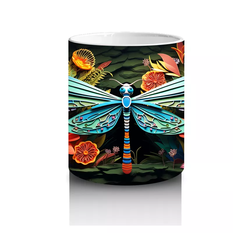 Renkli Çiçekler ve Dev Yusufçuk Armonisi – Baskılı Kahve Kupası - 3