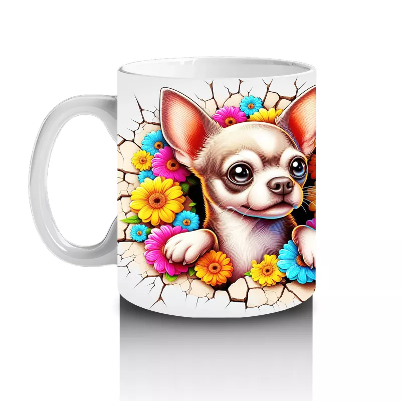 Renkli Çiçeklerle Süslenmiş Chihuahua Deseni - Baskılı kahve kupası - 2