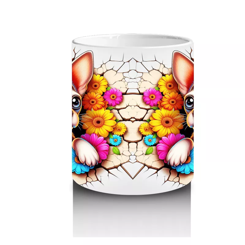 Renkli Çiçeklerle Süslenmiş Chihuahua Deseni - Baskılı kahve kupası - 3