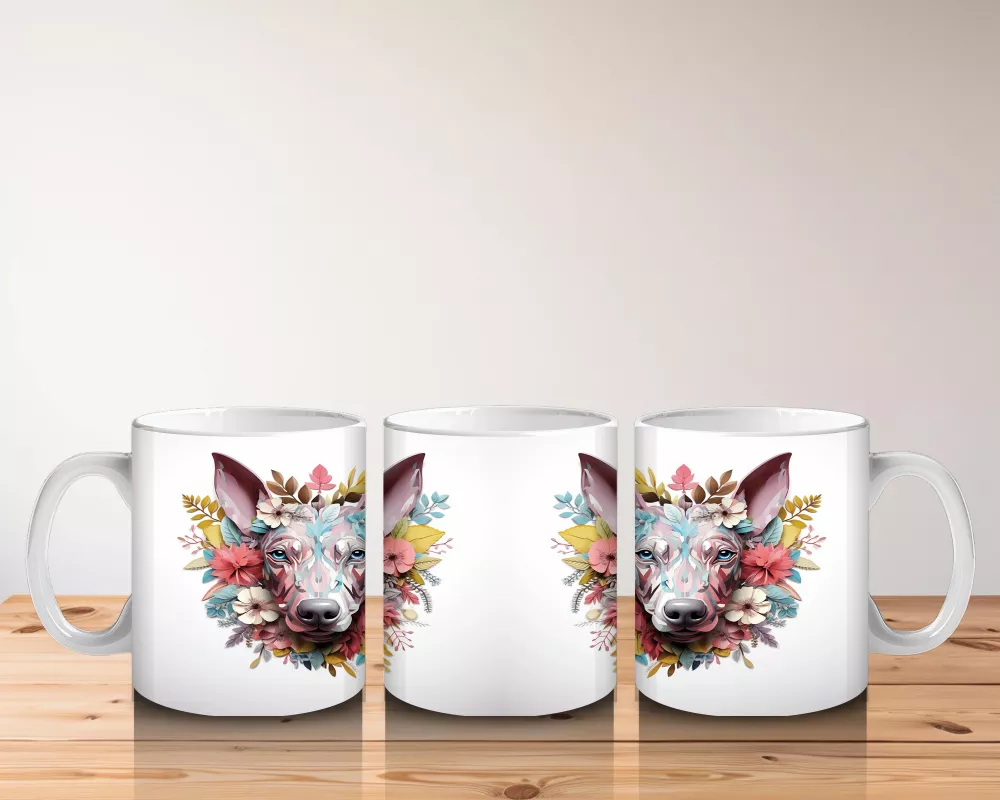 Renkli Çiçeklerle Süslenmiş Köpek Portresi – Baskılı - 5