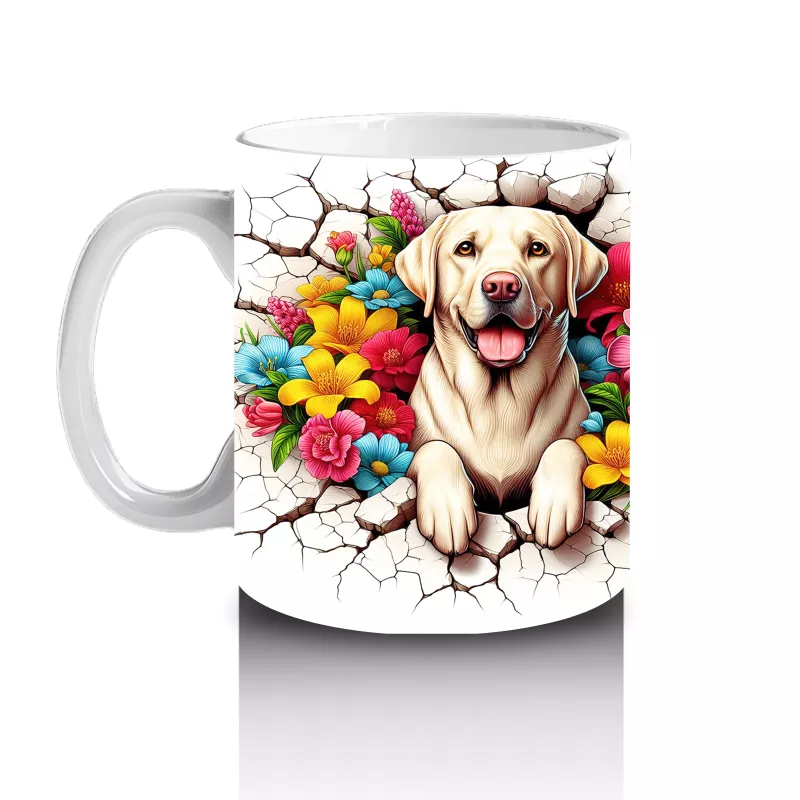 Renkli Çiçeklerle Süslenmiş Labrador Çifti Tasarımı - Baskılı kahve kupası - 2