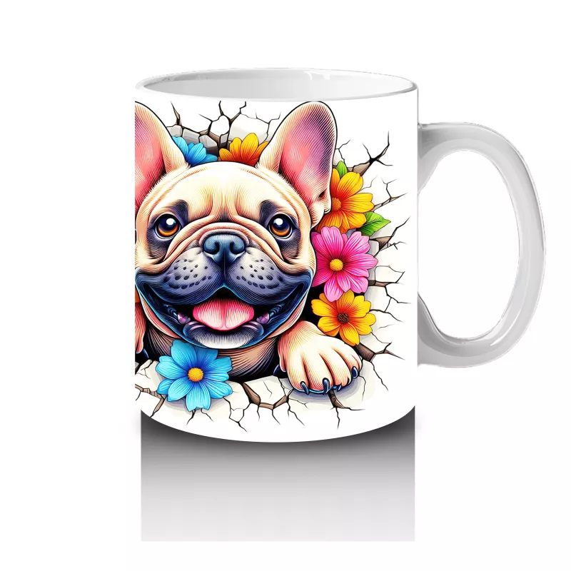 Renkli Çiçekli Fon Üzerinde Fransız Bulldog – Baskılı Kahve Kupası - 4