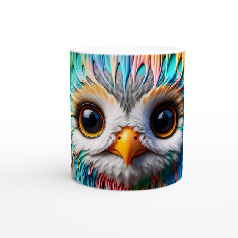 Renkli Damlalar Arasında Baykuş Yüzü Temalı Baskılı Kupa Bardak