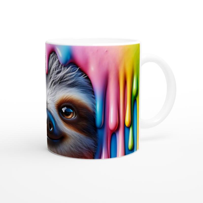 Renkli Damlalar Arasında Gülümseyen Tembel Hayvan Temalı Baskılı Kupa Bardak-2 - 3